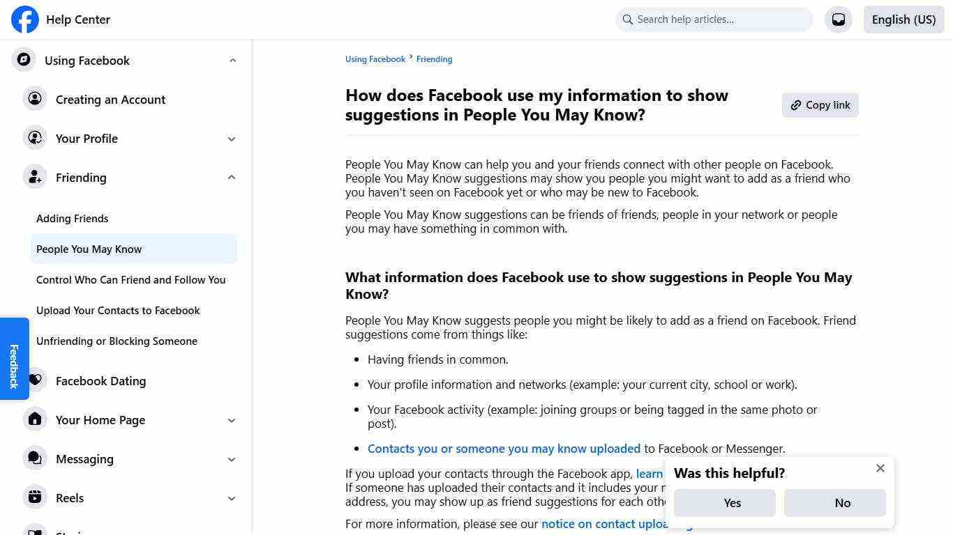 How does Facebook use my information to show suggestions in People You May Know? | Facebook Help Center